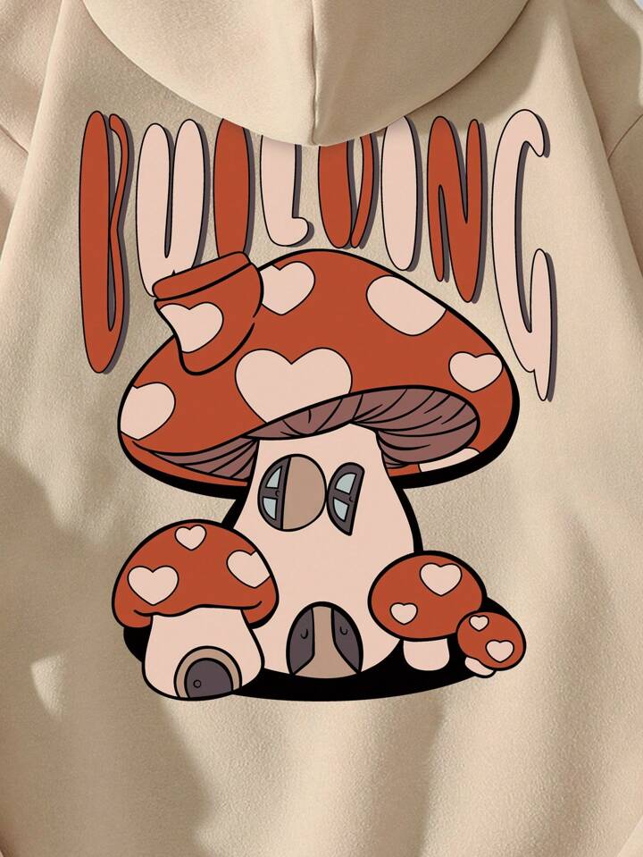 SHEIN EZwear Mushroom & Letter Graphic Drawstring Thermal