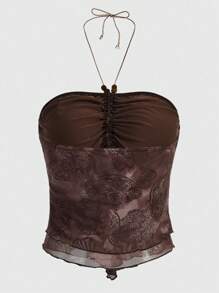 ROMWE Hippie Paisley Print Ruched Halter Top