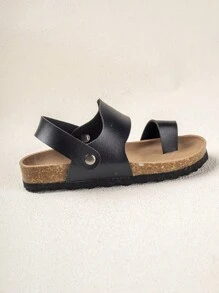 1pair Children's Flat Sandals, & Minimalist Style - Black - View 4