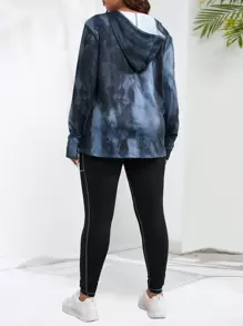 SHEIN Rhythm Era Bộ đồ thể thao cổ bẻ nhuộm loang cỡ lớn & áo thun thể thao cổ bẻ & quần bó tập luyện cho nữ - Nhiều màu - Xem 2