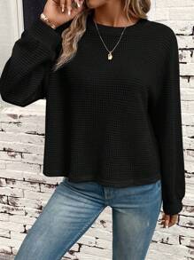 SHEIN LUNE Solid Drop Shoulder Sweatshirt - Black - View 5