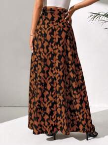 SHEIN Tall Allover Print High Waist Maxi Skirt - Coffee Brown - View 2