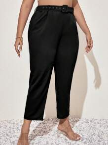 Modelyn Plus Paperbag Waist Belted Pants - Black - View 5