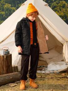 SHEIN 男大童斜口袋連帽絎縫外套