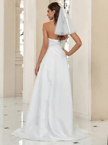 SHEIN Belle 不對稱下擺吊帶婚紗洋裝不附面紗 - 白色 - 查看 4