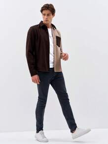 RueChic Men 1pc Two Tone Pocket Patched Shacket - Chocolate Brown - View 4