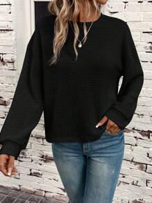 SHEIN LUNE Solid Drop Shoulder Sweatshirt - Black - View 6