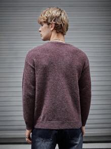 Mainfolk 1pc Solid Round Neck Sweater, For Fall Winter - Purple - View 2