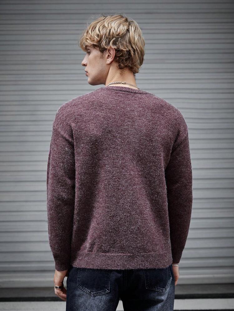 1pc Solid Round Neck Sweater, For Fall Winter