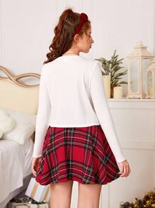 Teen Girl Ruffle Trim Tee & Váy in họa tiết Tartan cho Giáng sinh - Nhiều màu - Xem 2