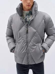 RueChic Men Zip Up Puffer Coat - Light Grey - View 4