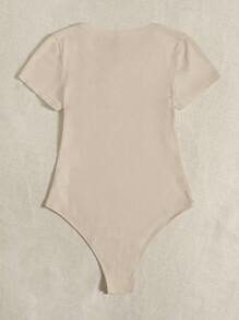 SHEIN EZwear Solid Ribbed Knit Bodysuit - Apricot - View 2