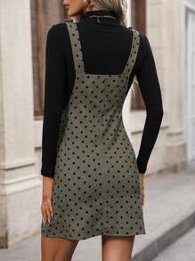 EMERY ROSE Đầm liền quần chấm bi không có áo len vải nhung kẻ cho nữ - màu xanh lá - Xem 2