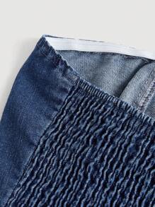 SHEIN MOD Plus Ruffle Hem Denim Tube Top - Medium Wash - View 4