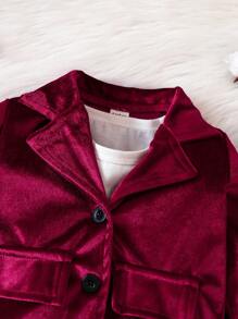 Baby Girl Flap Detail Jacket & Pants Without Tee - Burgundy - View 3
