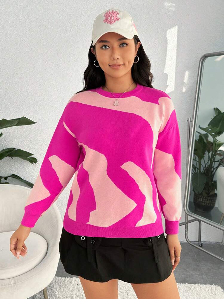 Plus Color Block Drop Shoulder Sweater
