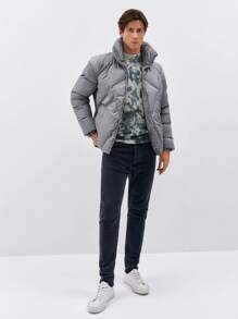 RueChic Men Zip Up Puffer Coat - Light Grey - View 5