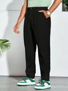 Manfinity RebelGame Men Solid Slant Pocket Straight Leg Pants - Black - View 4