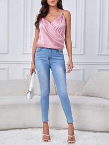 SHEIN Tall 素色圍裹吊帶上衣 - 粉色 - 查看 3