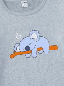 Conjunto de ropa de casa de niña preadolescente con camiseta estampada de koalas y pantalones largos