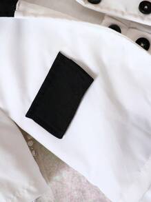 Baby Girl Contrast Lapel Neck Coat & Skirt & Solid Tee & Hat - Black and White - View 6