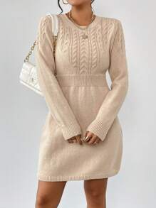 Chiquease Xoắn Dan Đầm Áo len - Màu Khaki - Xem 5