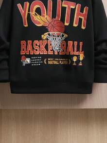 SHEIN Tween Boy Basketball & Letter Graphic Thermal Sweatshirt - Black - View 6