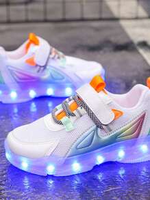 Rechargeable Kids' Light-Up Shoes, LED Sneakers With 7 Colors For Boys And Girls, USB Charging, Running Shoes With Flashing Lights And Breathable Mesh, Casual Sports Shoes For Toddlers, Children, Youth, Street Dance Shoe And Chunky Sneaker Style - White - View 2