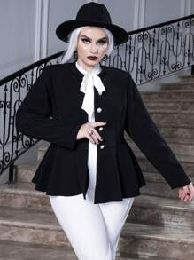 SHEIN LUNE Plus Halloween Button Front Peplum Hem Jacket Fall Cloth For Women - Black - View 3