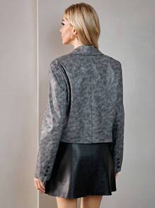 Aveloria Lapel Neck Crop Blazer Fall Cloth For Women - Grey - View 2