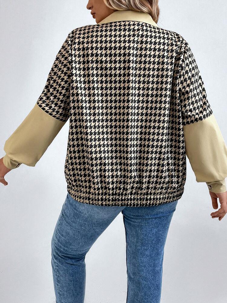 Plus Houndstooth Print Flap Pocket Jacket