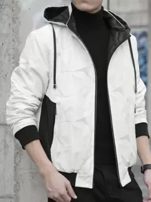 Manfinity Homme Men Geo Print Zip Up Drawstring Hooded Padded Coat - White - View 8