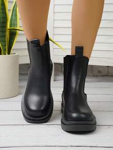 Teenagers' Thick Bottom Ankle Boots For Spring And Autumn, Unisex Black - Black - View 3