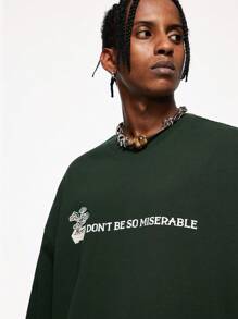 INFLATION Men Slogan Graphic Drop Shoulder Tee - Dark Green - View 4