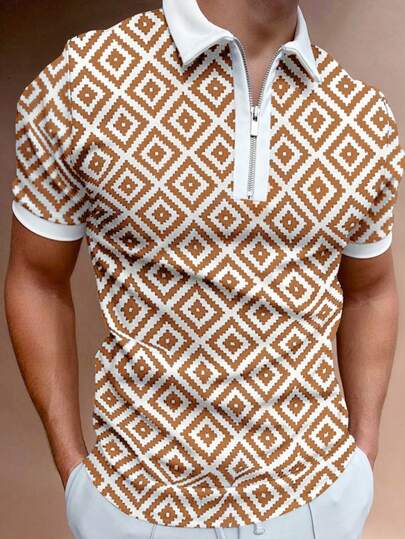Manfinity Mode Homme Polo Imprimé Géométrique Zippé