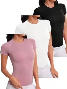 SHEIN Velisys 2 件套镂空抽绳后背短款运动 T 恤修身运动背心健身房女式衬衫 - 彩色 - 查看 3