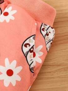 SHEIN Đứa bé gái Đồ họa Hoạt hình Tay Raglan Áo len & Quần nỉ - Hồng - Xem 3