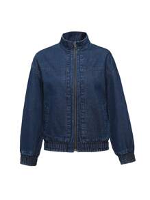 Teen Girl Slant Pocket Zip Up Denim Jacket - Dark Wash - View 1