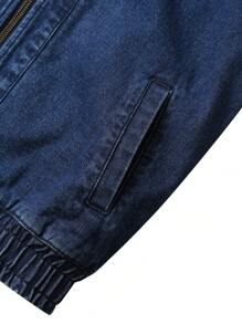 Teen Girl Slant Pocket Zip Up Denim Jacket - Dark Wash - View 4