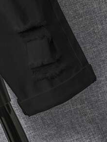 SHEIN Tween Boy Ripped Frayed Denim Shorts - Black - View 5