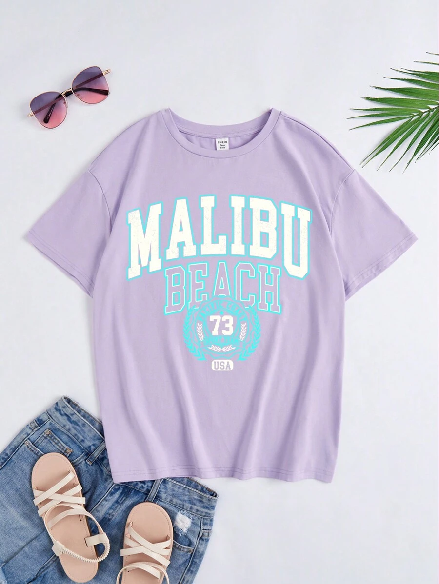 Teen Girl Letter Graphic Tee - Lilac Purple - View 1