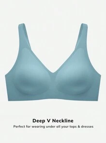 LUVLETTE Dream Curve 2ndSkin Wireless Silicone Seamless No Show Plunge Lounge T-Shirt Bra - Blue - View 7