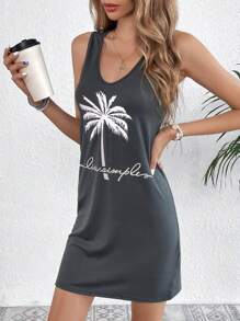 SHEIN VCAY 休閒字母 熱帶印花女士連衣裙