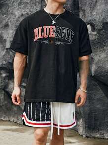 Manfinity Sport Corelite Boyfriend Style Men 1pc Letter Graphic Sports Tee  Workout Tops Workout Tops Gym Top Basketball Breathable - Black - View 4