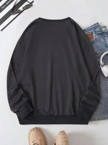 Manfinity 男士1入組字母圖案運動衫 - 黑色 - 查看 2