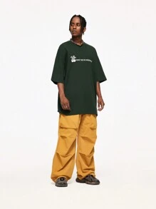 INFLATION Men Slogan Graphic Drop Shoulder Tee - Dark Green - View 5