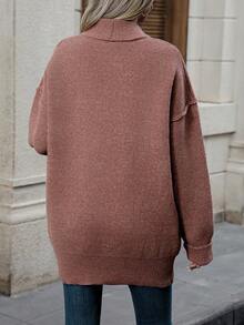 SHEIN Unity Drop Shoulder Button Front Cardigan - Dusty Pink - View 2