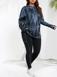 SHEIN Rhythm Era Bộ đồ thể thao cổ bẻ nhuộm loang cỡ lớn & áo thun thể thao cổ bẻ & quần bó tập luyện cho nữ - Nhiều màu - Xem 3