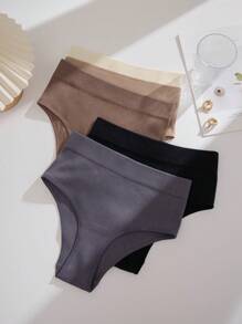 Women's Casual Comfy Plain High Waisted Briefs Multicolor Fabric Underwear With Slight Stretch - Multicolor - View 6