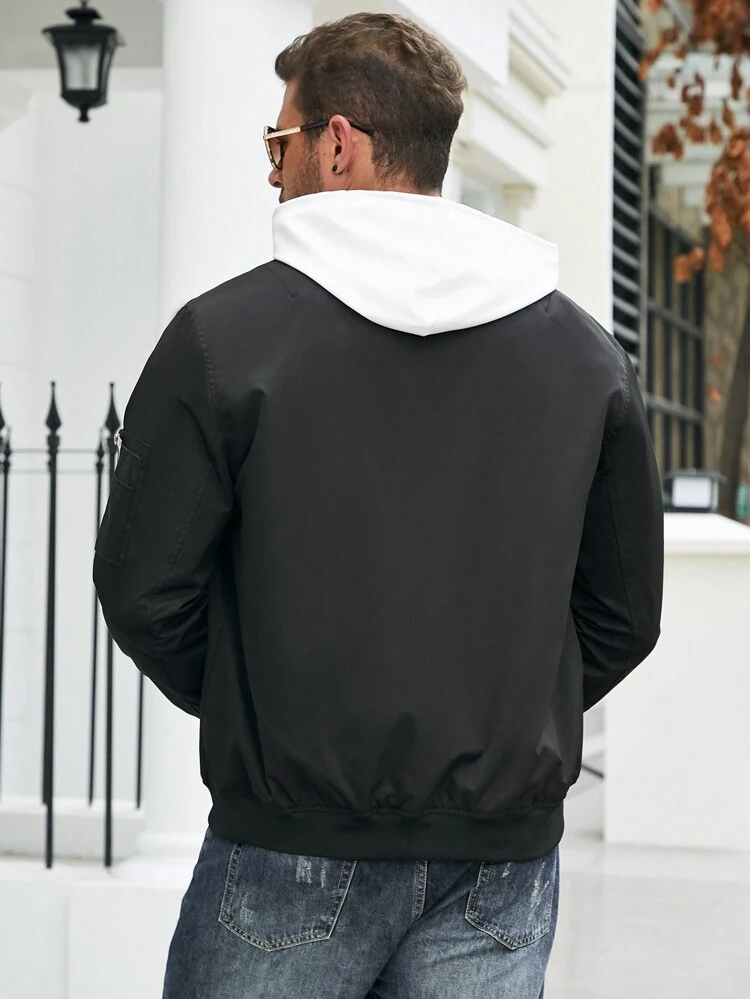 Men Plus 1pc Zip Up Bomber Jacket